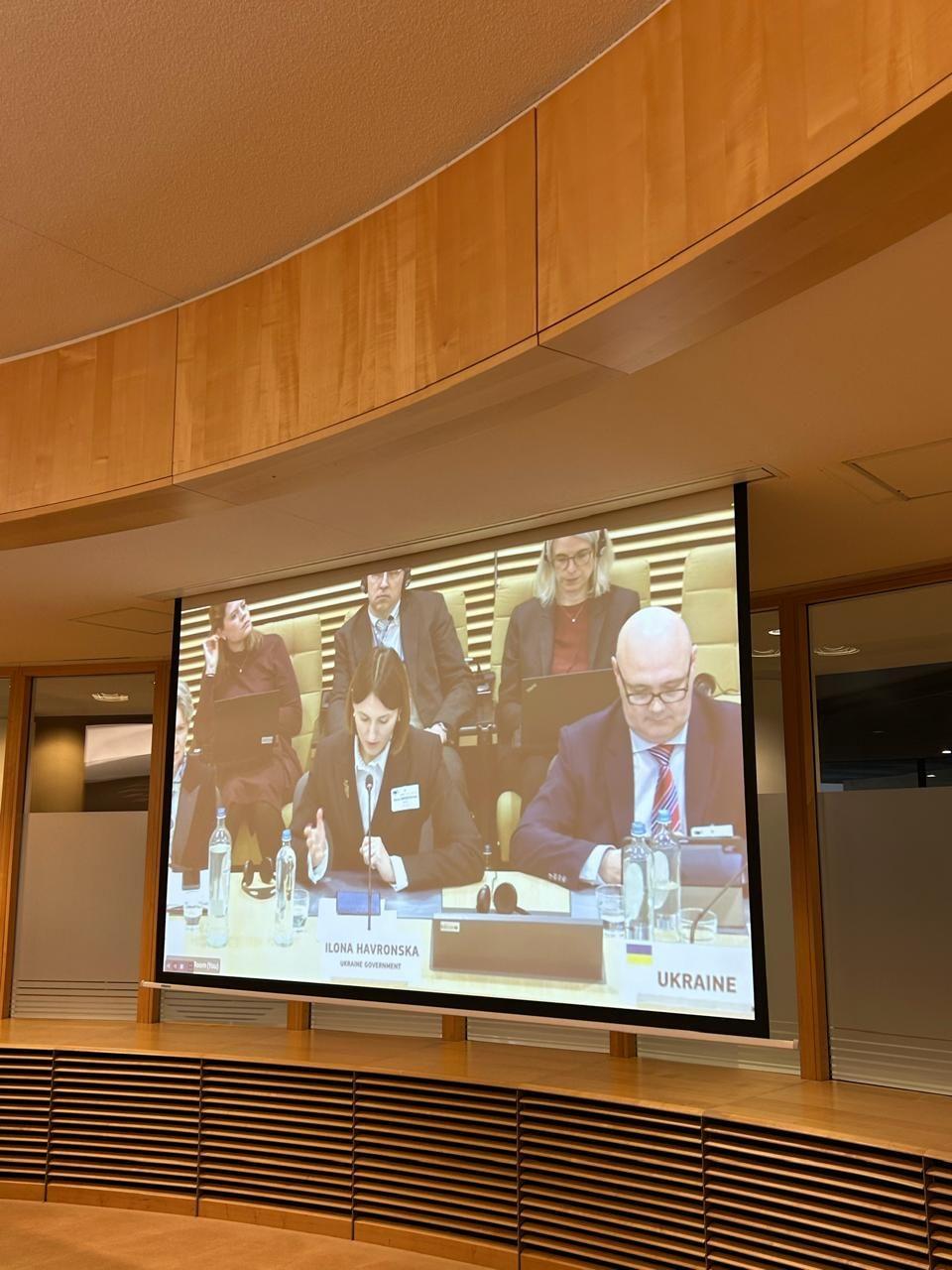 На фото учасники заходу на екрані телевізора