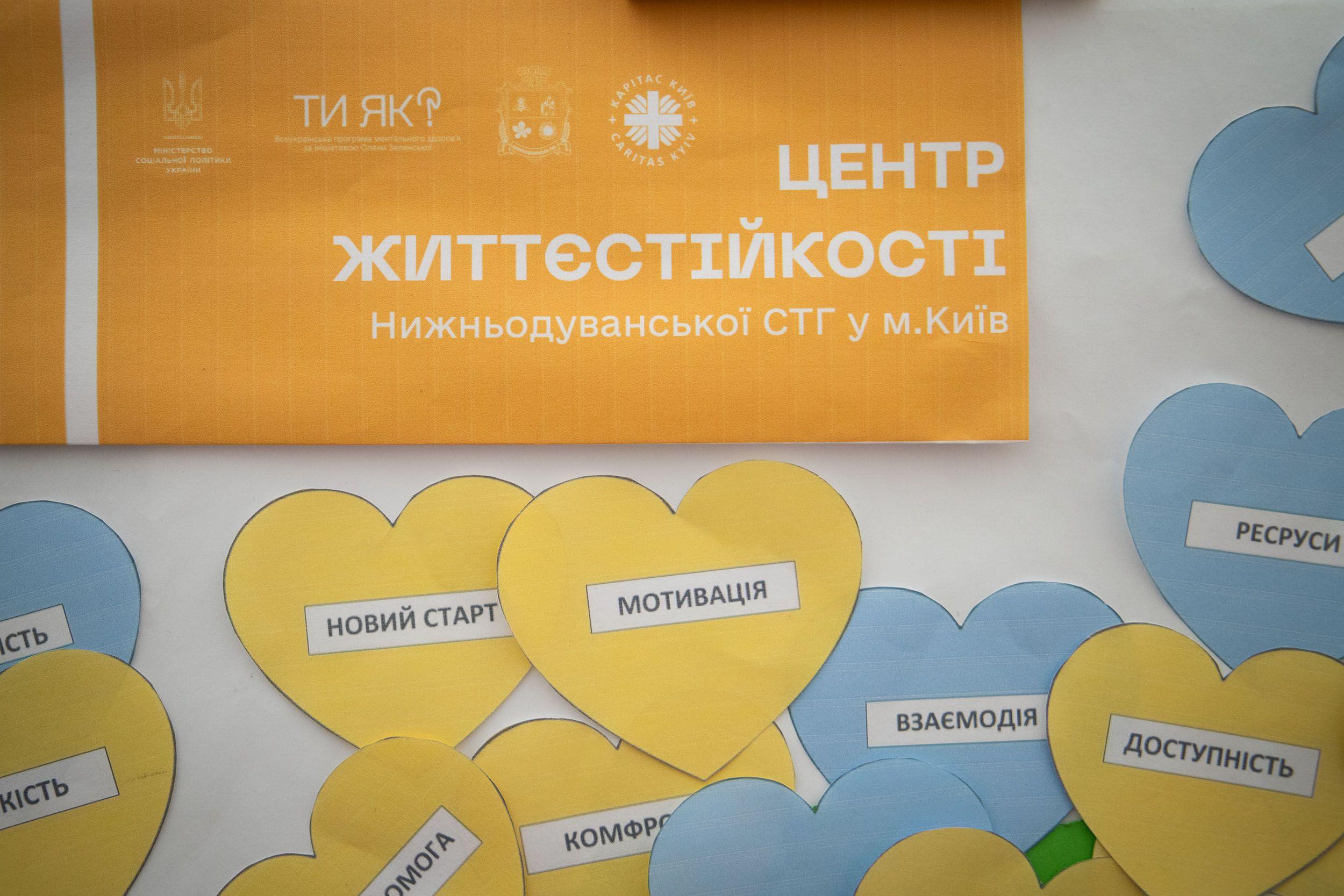 На фоні стіни висить банер "Центр життєстійкості Нижньодуванської СТГ у м.Київ"