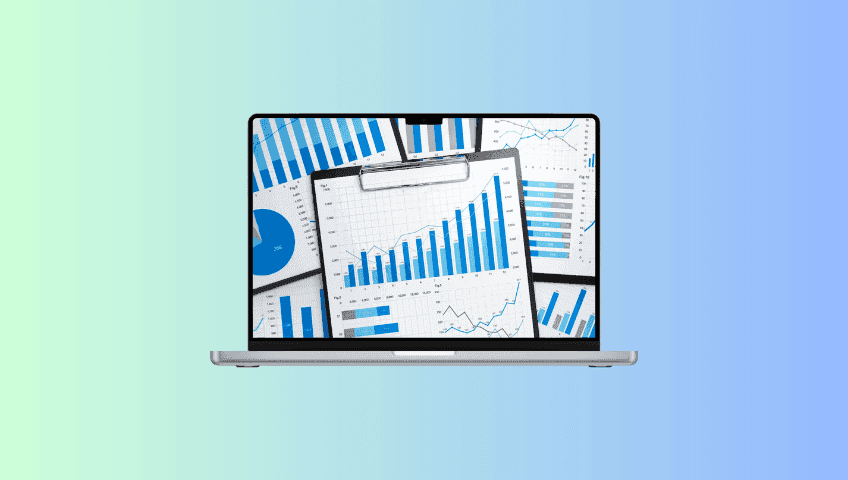 На фото екран ноутбука з різними діаграмами На фото екран ноутбука з різними діаграмами